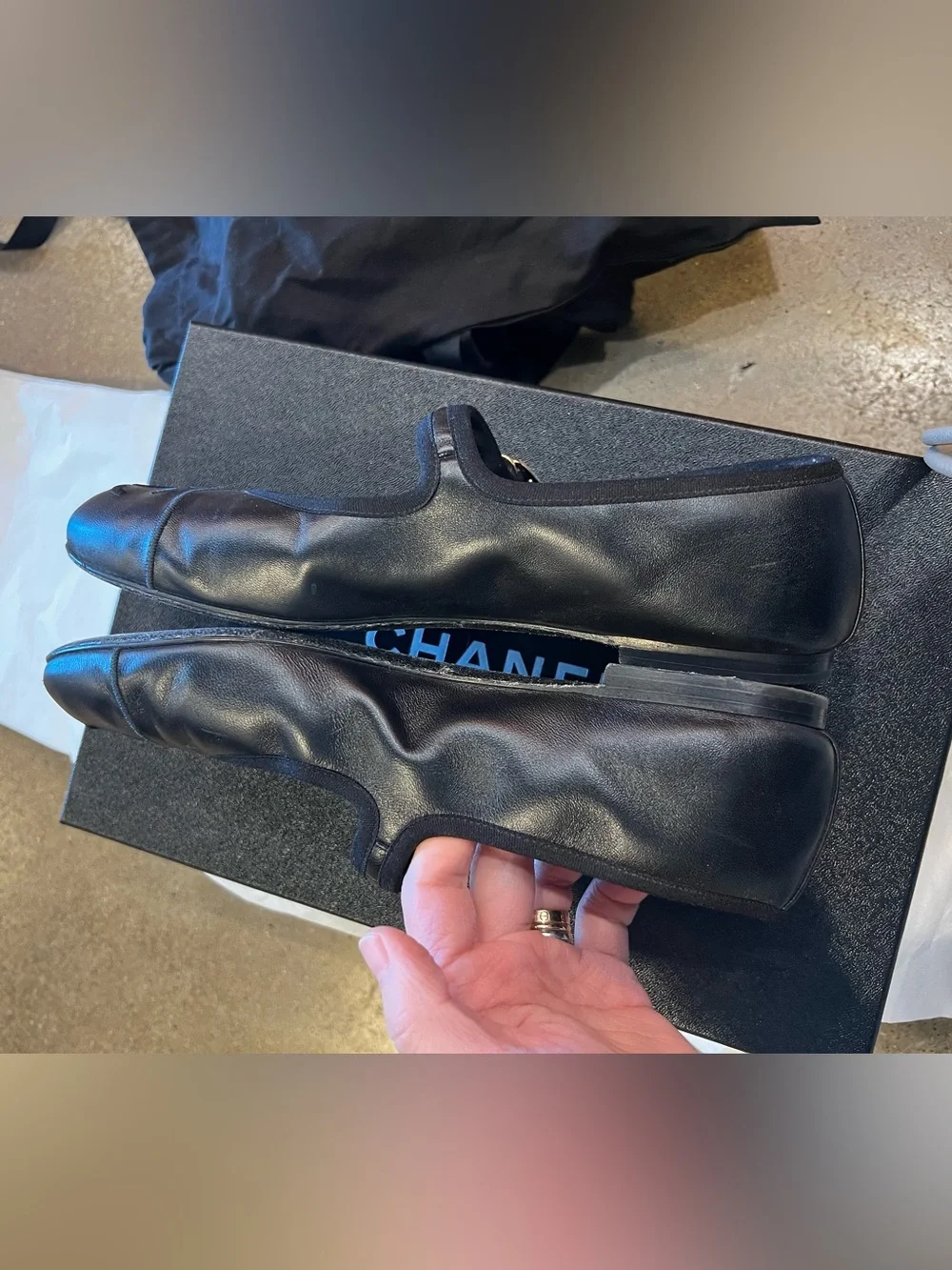 CHANEL Black Leather Mary Janes